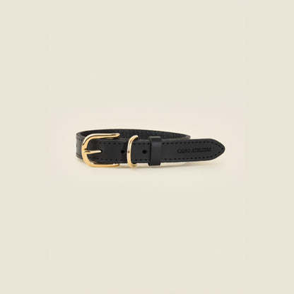 Stone black leather dog collar with gold hardware by Cano Ateliers
