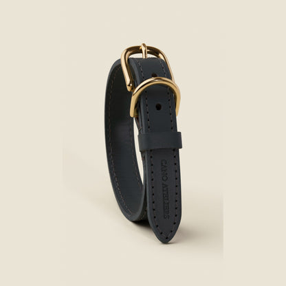 Stone black leather dog collar with gold hardware by Cano Ateliers
